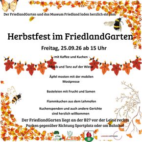 Einladung zum Herbstfest am 25.09.2026 im FriedlandGarten
