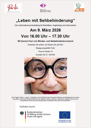 Plakat zur Veranstaltung Leben mit Sehbehinderung am 9. März 2026