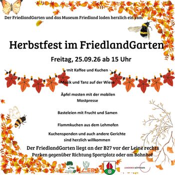 Einladung zum Herbstfest am 25.09.2026 im FriedlandGarten