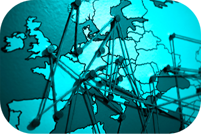 Grafik Europakarte mit Fadennetz